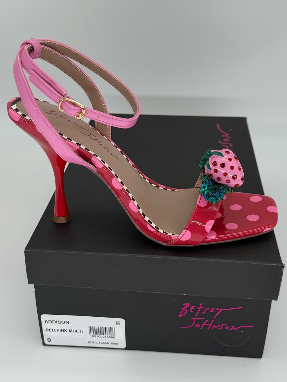 NIB Betsey Johnson Addison Strawberry Polka Dot Heels Size 9 - Picture 4 of 7